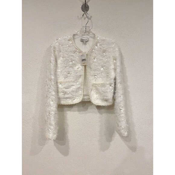 Dream Sister Jane Agatha Jacket Womens XS Ivory Embellished Sequin Pearl Trim - Picture 2 of 7